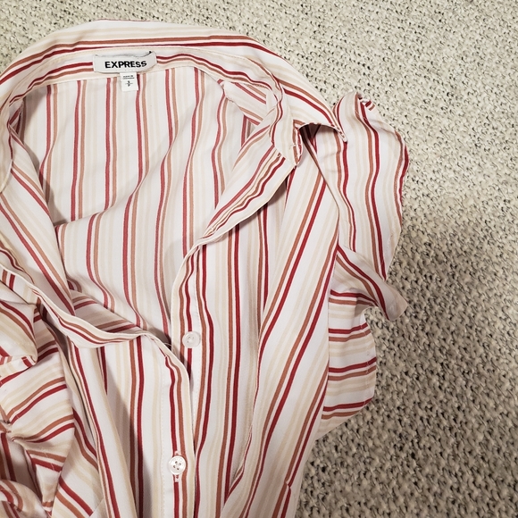 Express Pinstripe Ruffle Button Up Dress - Picture 6 of 6